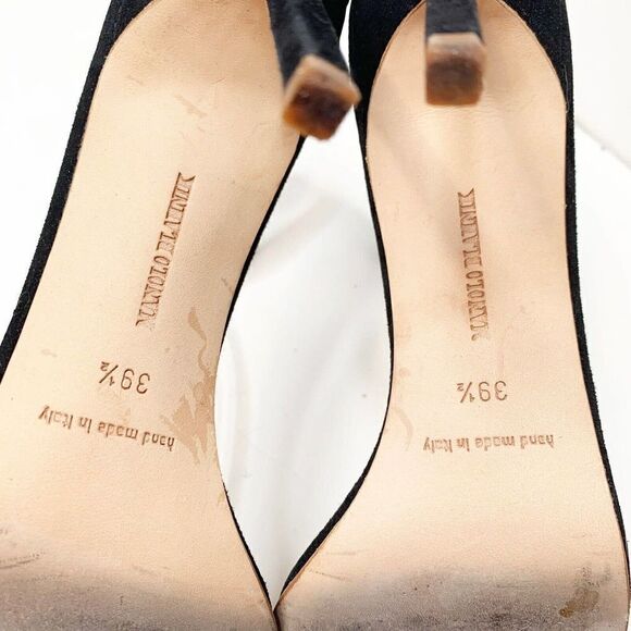 Manolo Blahnik Chaos High Heels in Two Tone Black Suede Tan 105 MM Sandals 39.5 - Picture 9 of 9